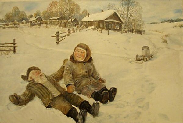 старики зимой на картине