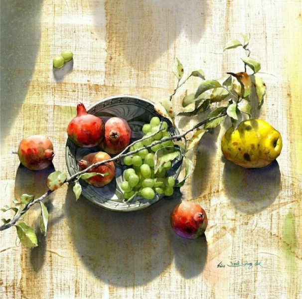 живопись акварелью натюрморт с фруктами